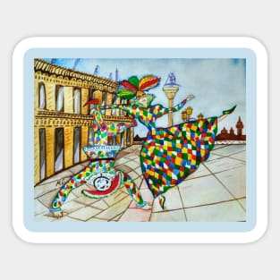 Arlecchino and Colombina. Carnival of Venice. Sticker